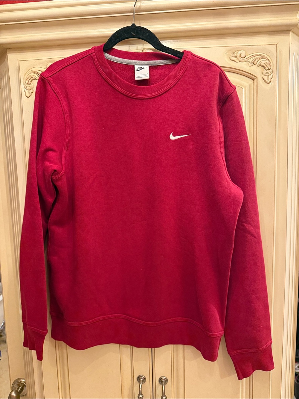 Nike Men's Red Crewneck Sweatshirt with White Swoosh